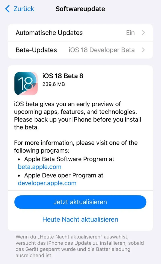 东风苹果手机维修分享苹果 iOS / iPadOS 18 开发者预览版 Beta 8 发布 